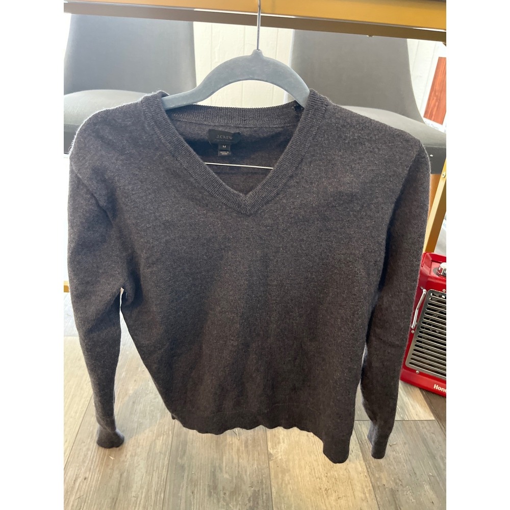 J Crew Italian Merino Wool V Neck Sweater Dark Gray Size M